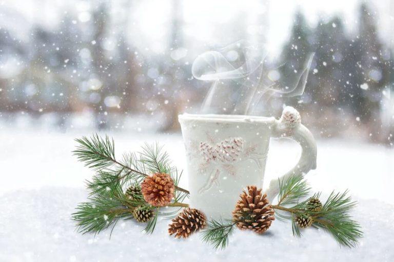 cup of hot drink in winter snow