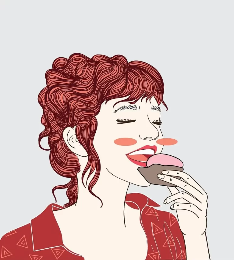 A woman enjoying a muffin with a joyful smile, capturing the feeling of indulgence and the challenges of weight loss—why is it so hard to lose weight?