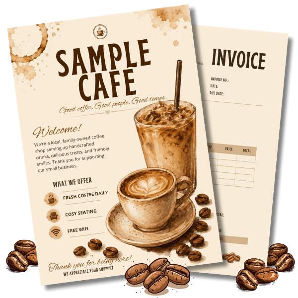 600x600 coffee shop flyer and menu sheets comp