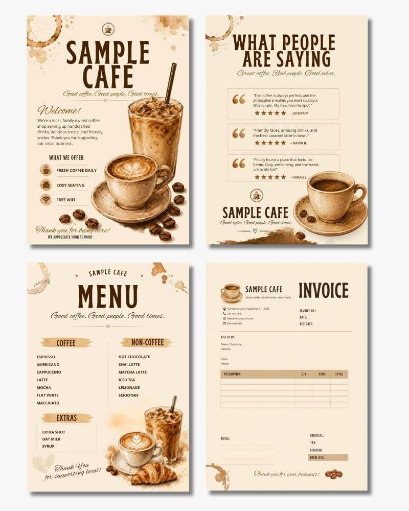 coffee shop gallery 4 pages leaflet menu mockup
